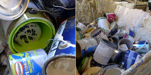 empty cans after recycling paint at Johnson county kansas environmental facility