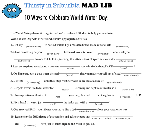 World water day mad libs game